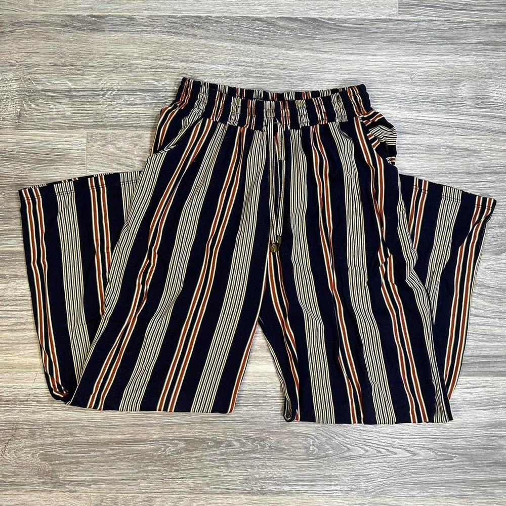 Joys Mishelle Stretch Waisted Striped and Flared Rayon Pants Boho Women's 24"